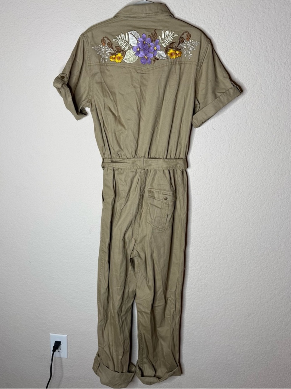 Spell Foxglove Embroidered Boilersuit Jumpsuit Size Medium Khaki Organic Cotton - Picture 5 of 6